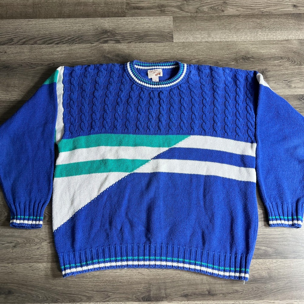 VTG Fox Collection Sweater Mens XL Cable Knit Geometric 1980s Cotton Made in USA